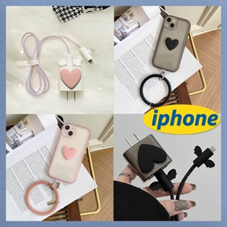 เคสป้องกันโทรศัพท์มือถือ แบบใส ลายหัวใจ 3D พร้อมสายคล้อง สําหรับ Apple iphone 12 13 IP 20W 5 ชิ้น ต่อชุด