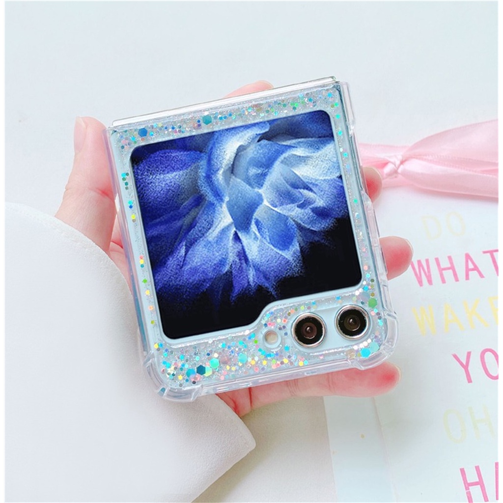 เกาหลีหรูหรา Glitter Bling Sliver สีฟ้าเลื่อมกันกระแทกสําหรับ Samsung Galaxy Z Flip 5 6 Z Flip5 Zflip5 Flip6 ปกหลัง Funda