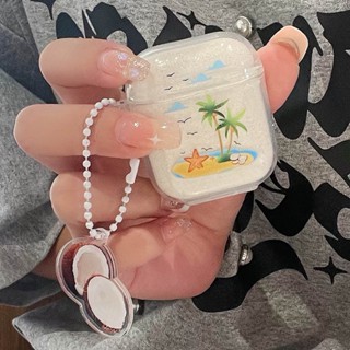 เคสหูฟังซิลิโคนนิ่ม แบบใส ลายต้นมะพร้าว ปลาดาว สําหรับ AirPods 1 2 3 AirPod Pro 2