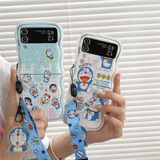 เคสโทรศัพท์มือถือ TPU ลายการ์ตูนโดราเอมอน พร้อมเชือกคล้อง สําหรับ Samsung Galaxy Z Flip 5 4 3 5G