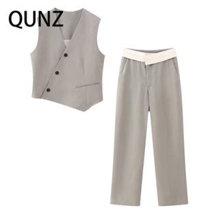 Qunz เสื้อกั๊ก กระดุมสองแถว ทรงไม่สมมาตร อเนกประสงค์ 3708