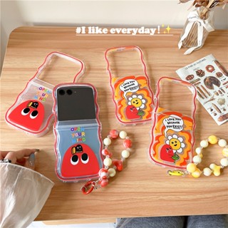 เคสโทรศัพท์มือถือแบบนิ่ม กันกระแทก ลายดอกไม้ถั่วแดง พร้อมสายโซ่คล้อง สําหรับ Samsung Galaxy Z Flip5 Z Flip 3 Flip 4 5G