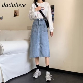 DaDulove💕 New American Ins High Street Retro Raw Edge Denim Skirt Niche High Waist A- line Skirt Bag Hip Skirt