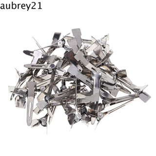 Aubrey1 กิ๊บปากจระเข้ ฐานแบน โลหะ สีเงิน สําหรับจัดแต่งทรงผม 50 ชิ้น