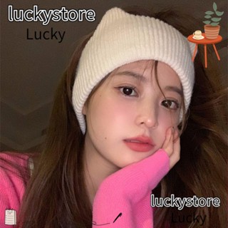 Lucky ที่คาดผม ผ้าถัก ยืดหยุ่น กันลื่น แต่งหูแมว สีพื้น สําหรับผู้หญิง