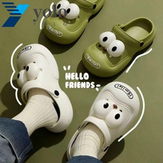 Yolo รองเท้าแตะ Crocs แบบนิ่ม กันลื่น กันน้ํา ลายการ์ตูนสุนัขยิ้ม แต่งรูกลวง สําหรับเด็กผู้หญิง