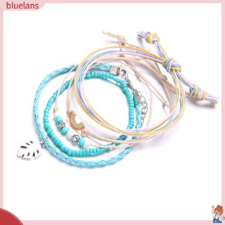 Blu สร้อยข้อมือ เชือกโซ่ลูกปัดเทอร์ควอยซ์ สีรุ้ง สําหรับผู้หญิง 5 ชิ้น ต่อชุด