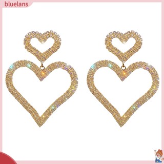 Blu ต่างหูสตั๊ด จี้รูปหัวใจ ประดับเพชรเทียม หรูหรา เครื่องประดับ สําหรับผู้หญิง