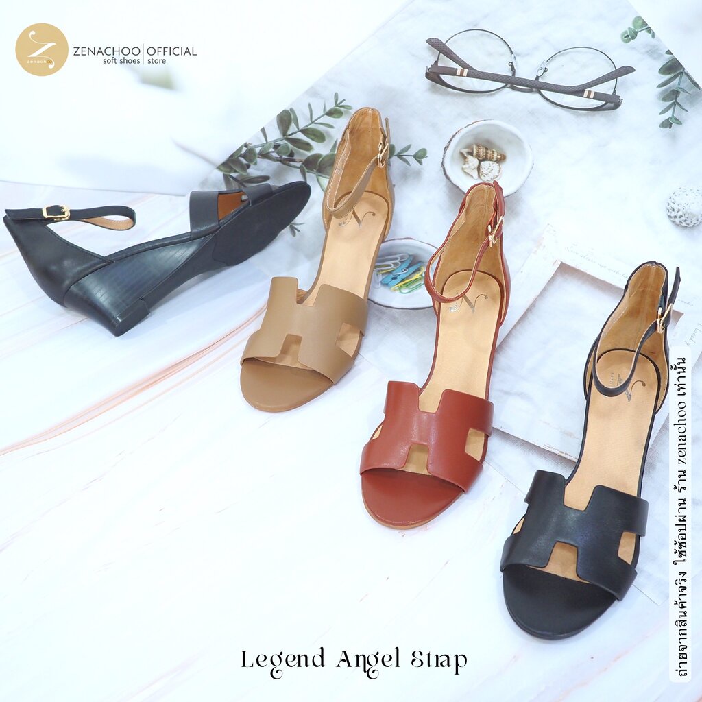 ทรงปกติ สินค้าลดราคา ไม่รับเปลี่ยน-คืน ทุกกรณึ รุ่นขายดี Legend Ankle Strap สูง 2 นิ้ว ส้นเตารีด รองเท้าหนังแกะแท้