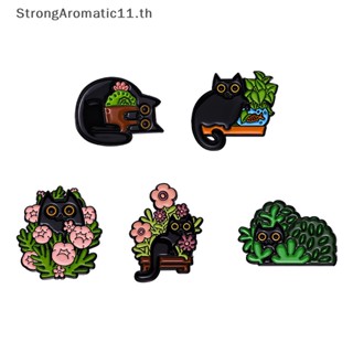 Strongaromatic เข็มกลัด รูปแมวน่ารัก โลหะผสม สีเขียว เครื่องประดับ สําหรับผู้หญิง