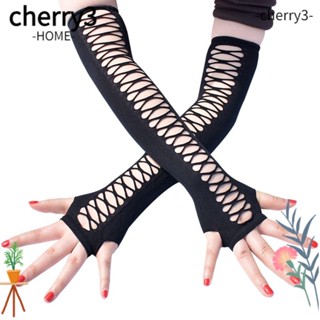 Cherry3 ถุงมือยาวถึงเข่า แขน เปิดนิ้ว ยืดหยุ่น สไตล์พังก์ร็อค โกธิค สําหรับผู้หญิง