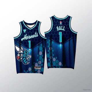 เสื้อกีฬาบาสเก็ตบอล HQ7 Charlotte Hornets Ball No.1 พลัสไซซ์ สําหรับผู้ชาย และผู้หญิง QH7