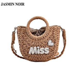 Jasmin NOIR กระเป๋าถือ กระเป๋าสะพายไหล่ สะพายข้าง ทรงกลม ขนาดเล็ก พิมพ์ลายตัวอักษร สไตล์เรโทร ชายหาด สําหรับผู้หญิง