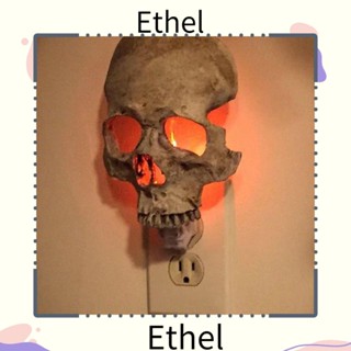 Ethel1 โคมไฟกลางคืน รูปกะโหลก กอธิค ปลั๊ก US EU ควบคุมสวิตช์ปุ่มกด สําหรับฮาโลวีน ห้องน้ํา