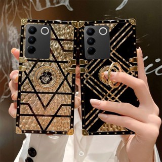 เคสโทรศัพท์มือถือ กันกระแทก ลายดอกไม้ พร้อมแหวนขาตั้ง สําหรับ Vivo V27 V27e V25 V25e V23 V23e Pro 5G 4G VivoV27