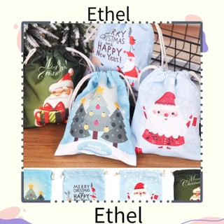 Ethel1 ถุงของขวัญ ผ้าแคนวาส พิมพ์ลายซานตาคลอส คริสต์มาส สําหรับเด็ก ตกแต่งปาร์ตี้คริสต์มาส