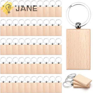 Jane พวงกุญแจไม้เปล่า ทรงสี่เหลี่ยมผืนผ้า สําหรับแกะสลัก DIY