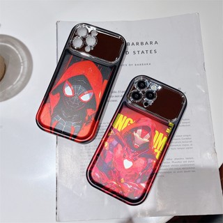 เคสซิลิโคน เคสไอโฟน iPhone 14 Pro Max iPhone 13 Pro Max iPhone 12 Pro Max Cartoon สไปเดอร์แมน Spider Man มนุษย์แมงมุม &amp; Iron Man ไอรอนแมน Creative Electroplating Design Silicone Case