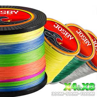 Josby สายเอ็นตกปลา PE แบบถัก 300 ม. 500 ม. 1000 ม. 4 เส้น 8 เส้น 4 สี 10-80 ปอนด์