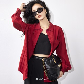 MANSA red fashion shirt เสื้อเชิ้ตสีพื้น เสื้อเชิ้ตแขนยาว