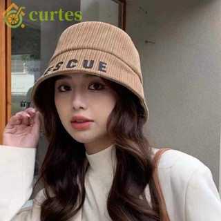 Curtes หมวกบักเก็ต ผ้าลูกฟูก พิมพ์ลายตัวอักษร ให้ความอบอุ่น แฟชั่นฤดูหนาว สําหรับผู้หญิง