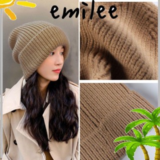 EMILEE หมวกบีนนี่ ผ้าถัก สีพื้น น่ารัก สําหรับผู้หญิง และผู้ชาย 5 สี