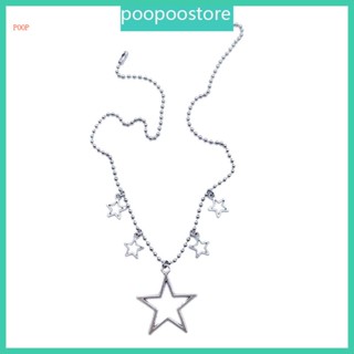 Poop สร้อยคอโช้กเกอร์ จี้รูปดาวห้าแฉก ประดับลูกปัด เครื่องประดับ สําหรับวัยรุ่นผู้หญิง