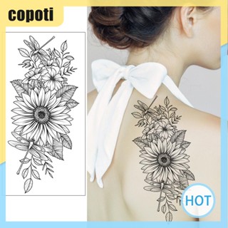 Copoti สติกเกอร์รอยสักชั่วคราว ลายดอกไม้ และหญ้า สีดํา กันน้ํา ใช้แล้วทิ้ง สําหรับบ้าน 6 ชิ้น