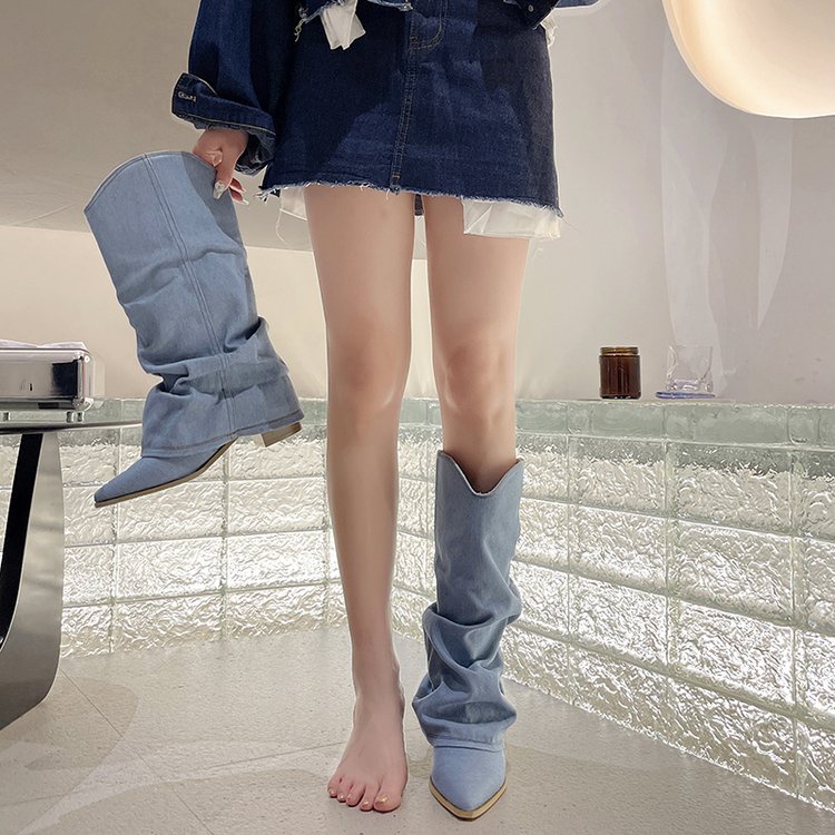 รองเท้าบูทยีน ความยาวเข่า ขนาดใหญ่ สําหรับผู้หญิง ไซซ์ 35-42