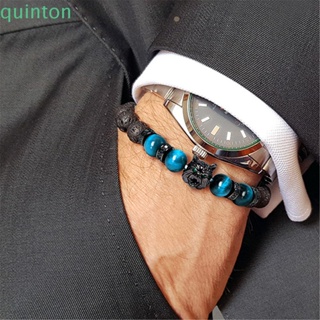 Quinton สร้อยข้อมือ ประดับเพทาย ออบซิเดียน หมาป่า สีดํา ของขวัญ เครื่องประดับแฟชั่น