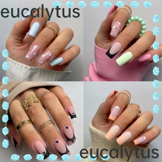 Eucalytus1 เล็บปลอม ขอบสีดํา สไตล์ฝรั่งเศส สําหรับตกแต่งเล็บ DIY 24 ชิ้น