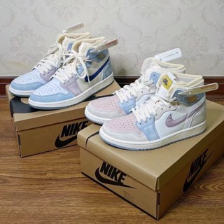 Air Jordan1 Zoom Air รองเท้าบาสเก็ตบอล สีมาการอง สไตล์วินเทจ สําหรับคู่รัก