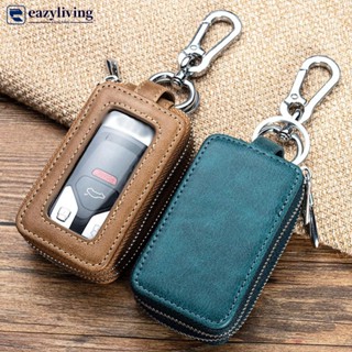 Eazyliving เคสกุญแจรถยนต์ แบบหนัง สองชั้น มีซิป สําหรับผู้ชายและผู้หญิง H5Y1