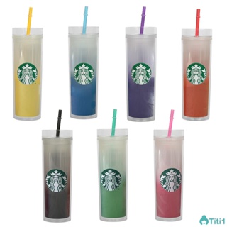 Starbucks Transparent Cup Straw Set Starbucks Cold Sensing Cup Transparent Straight Cup Encounter Cold Water Change Cup 473ml/16oz TH1