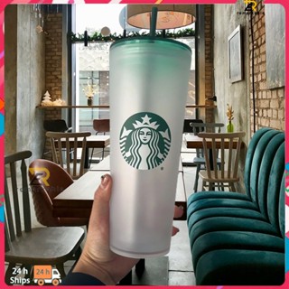 พร้อมส่ง Starbucks Large Capacity Car Portable Water Cup Straw Water Cup Frosted Transparent Water Cup 710ml/24oz above_th