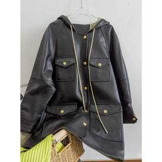 [Autumn new] Yang Mi same genuine leather leather coat with tooling mid-length windbreaker European goods 2023 Autumn New sheepskin coat womens N0KY