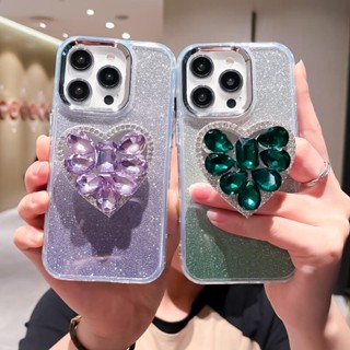 เคสโทรศัพท์มือถือ TPU นิ่ม แบบใส ป้องกัน ประดับกลิตเตอร์ พลอยเทียม รูปหัวใจ หรูหรา สําหรับ iPhone 14 13 12 11 Promax 14 Plus