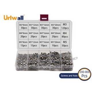 Urlwall สกรูหัวซ็อกเก็ต หกเหลี่ยม สเตนเลส M3 M4 M5 200 250 500 800 ชิ้น