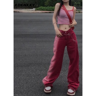 EOENKKY กางเกงขายาว กางเกงยีสน์ผู้หญิง ทรงหลวม ๆ ตรง Retro Hip Hop Pants 2023 NEW Style  Comfortable ทันสมัย ทันสมัย High quality A97L0KF 36Z230909