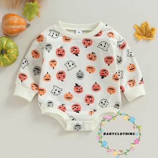 Babyclothes- ชุดรอมเปอร์ลําลอง แขนยาว คอกลม พิมพ์ลายฟักทองผี ฮาโลวีน สําหรับเด็กผู้หญิง