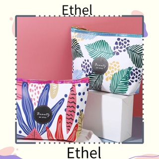 Ethel1 กระเป๋าเครื่องสําอาง หนัง PU พิมพ์ลายดอกไม้ มีซิป จุของได้เยอะ สําหรับผู้หญิง