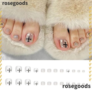 Rosegoods1 เล็บปลอม แบบสั้น ทรงสี่เหลี่ยม สไตล์ฝรั่งเศส สําหรับผู้หญิง 24 ชิ้น