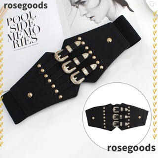 Rosegoods1 เข็มขัดหนัง 3 สาย เข็มขัดแฟชั่น เข็มขัดพังก์ โกธิค