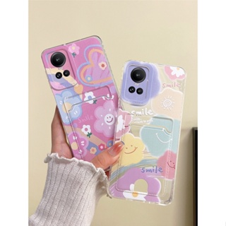 เคสโทรศัพท์มือถือ TPU แบบนิ่ม ลายดอกไม้ และหัวใจ มีช่องใส่บัตร สําหรับ OPPO Reno 10 Pro + A98 A78 A58 4G 5G