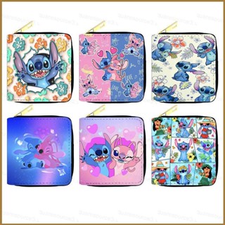 Sq3 กระเป๋าสตางค์ ใบสั้น หนัง PU ลายการ์ตูน Stitch น่ารัก มีซิป อเนกประสงค์ สําหรับผู้หญิง นักเรียน