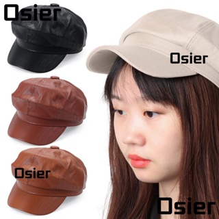 Osier1 หมวกเบเร่ต์ลําลอง หนัง PU ทรงแปดเหลี่ยม สีพื้น สําหรับเด็กผู้ชาย