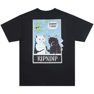 เสื้อยืดแขนสั้น พิมพ์ลายแมว RIPNDIP สไตล์อเมริกัน แฟชั่นสําหรับผู้ชาย และผู้หญิง