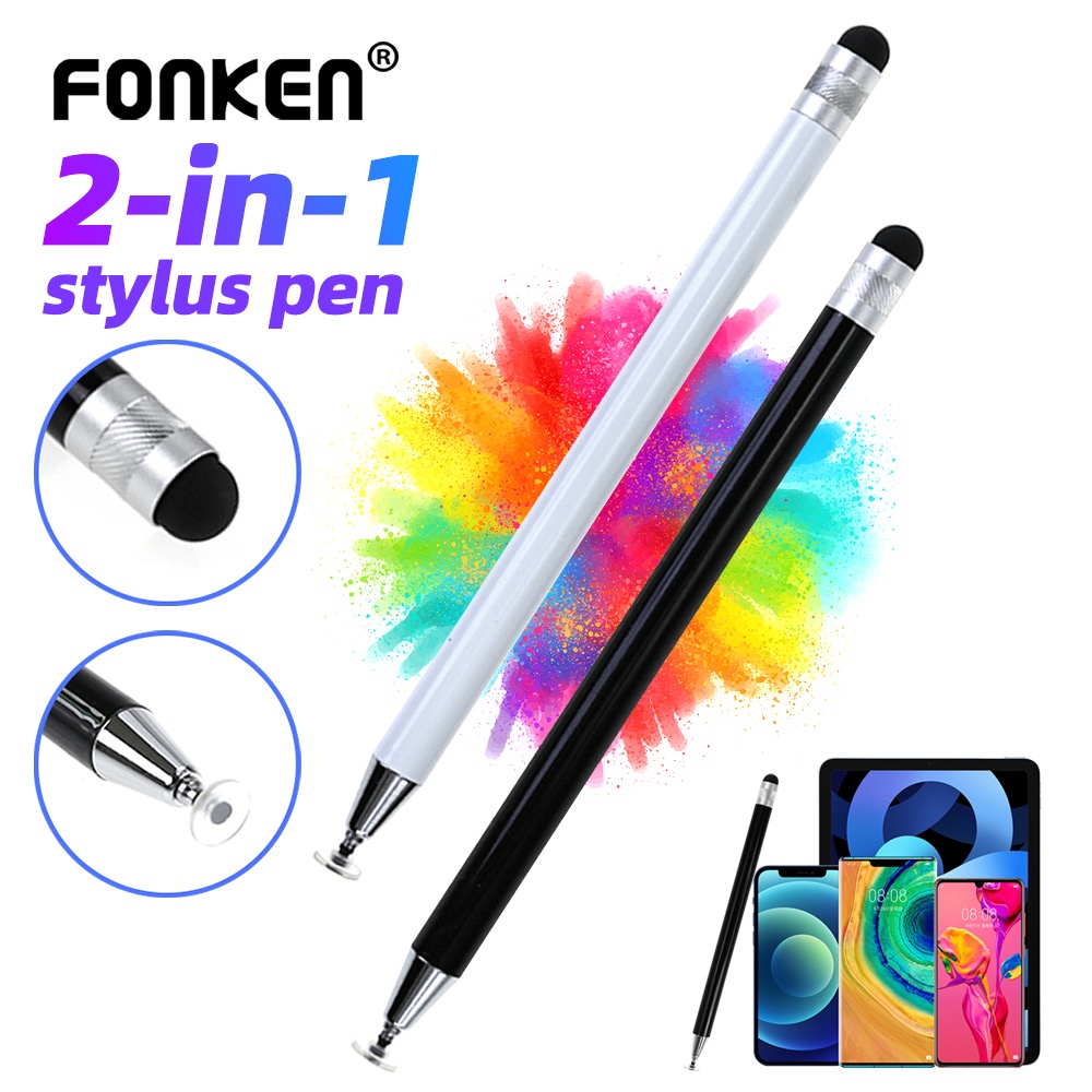 Fonken 2 in 1 ปากกาสไตลัส สากล สําหรับแท็บเล็ต โทรศัพท์มือถือ Android IOS โทรศัพท์ iPad อุปกรณ์วาดภาพแท็บเล็ต ปากกาสัมผัสหน้าจอ Capacitive