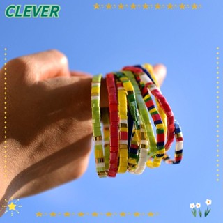 Clever สร้อยข้อมือ ประดับลูกปัดทิลา สีรุ้ง ยืดหยุ่น เครื่องประดับ สําหรับเด็กผู้หญิง