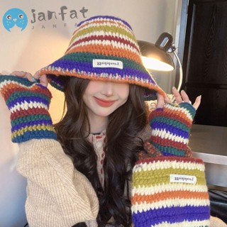 Janfat หมวกถัก หมวกถุงน่อง อบอุ่น สีสันสดใส เส้นใยอะคริลิคหวาน ป้องกันความเย็น หมวกสวมหัว ผู้หญิง